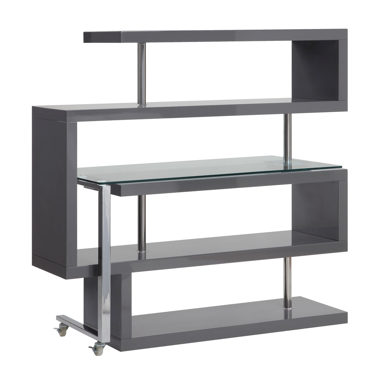 Raceloma Clear Glass, Chrome & Gray High Gloss Finish Writing Desk