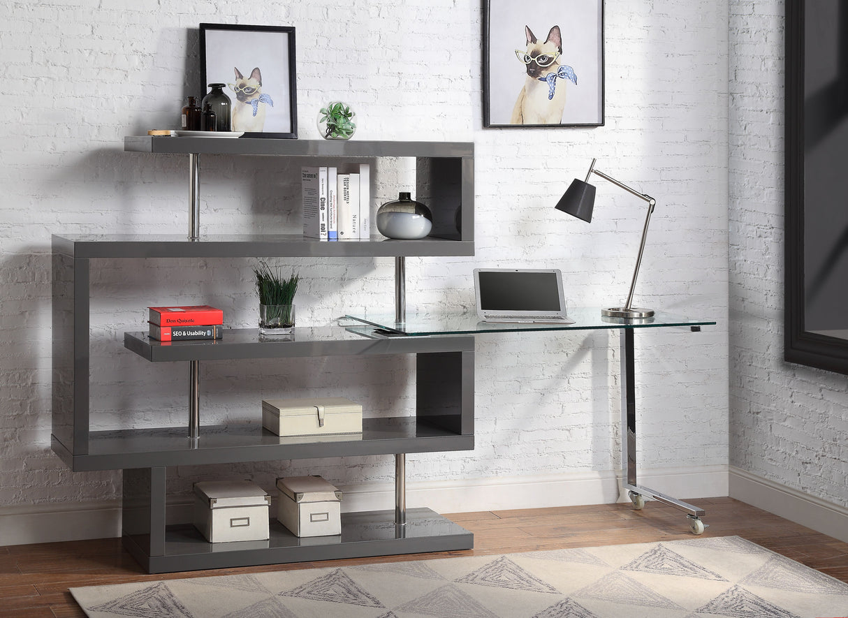 Raceloma Clear Glass, Chrome & Gray High Gloss Finish Writing Desk