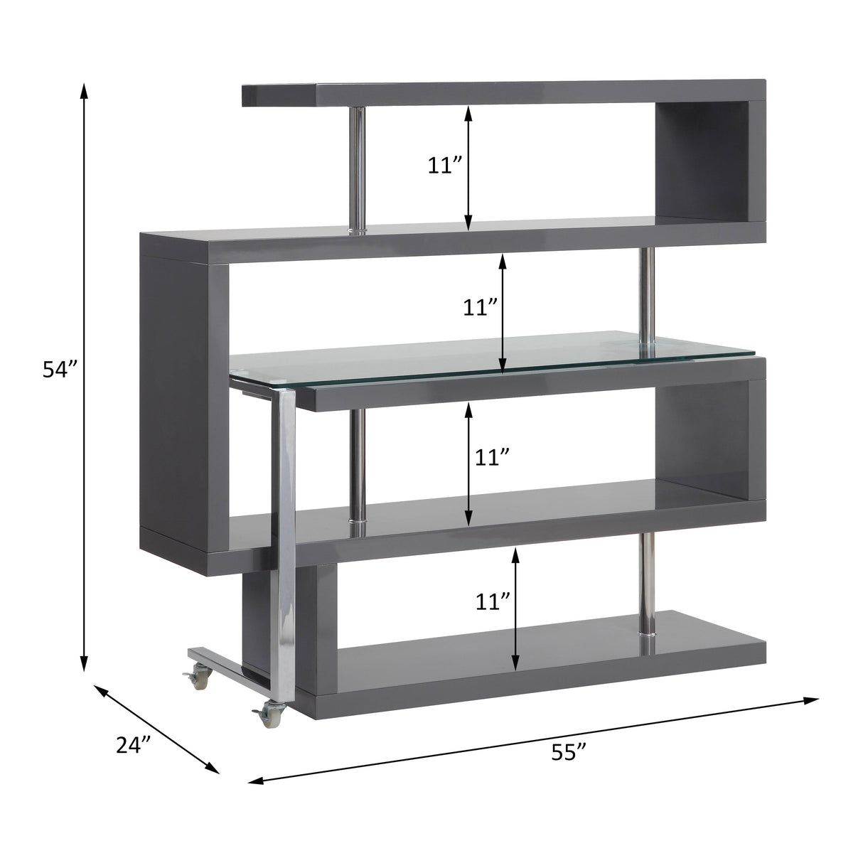 Raceloma Clear Glass, Chrome & Gray High Gloss Finish Writing Desk