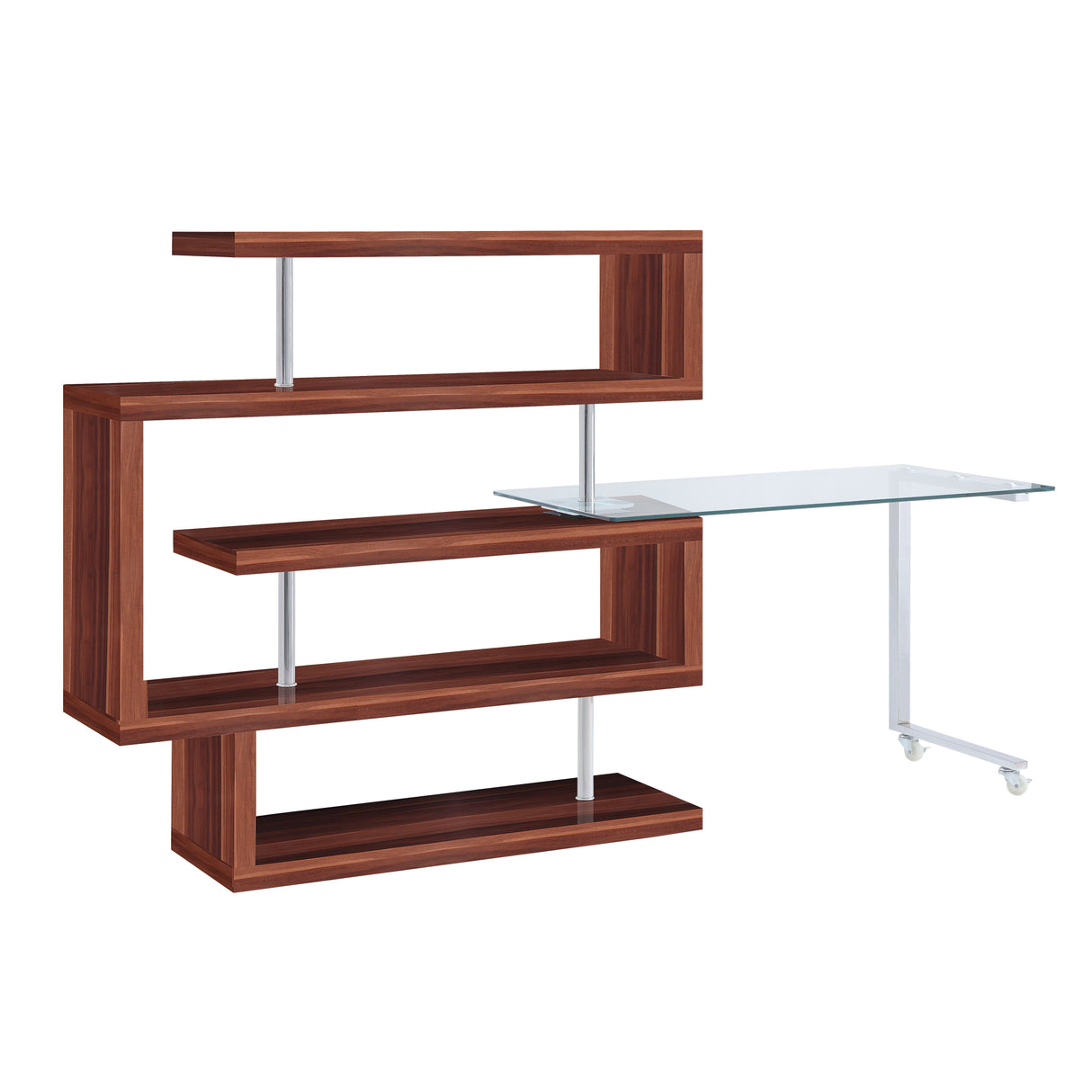 Raceloma Clear Glass, Chrome & Walnut High Gloss Finish Writing Desk