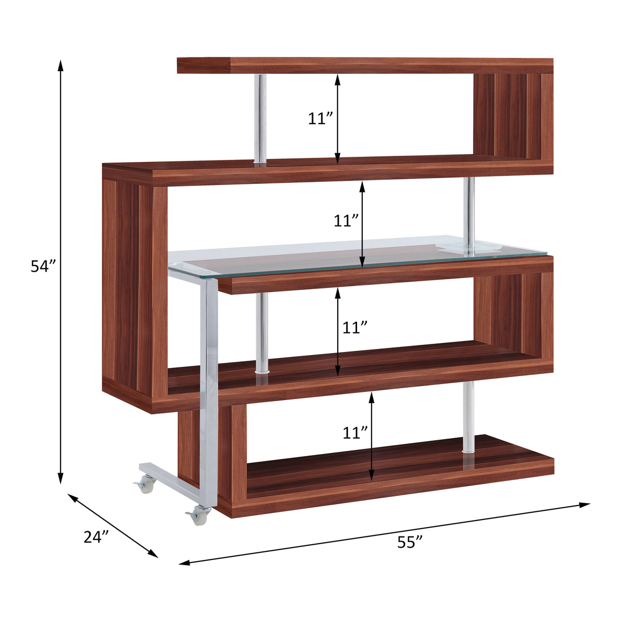 Raceloma Clear Glass, Chrome & Walnut High Gloss Finish Writing Desk