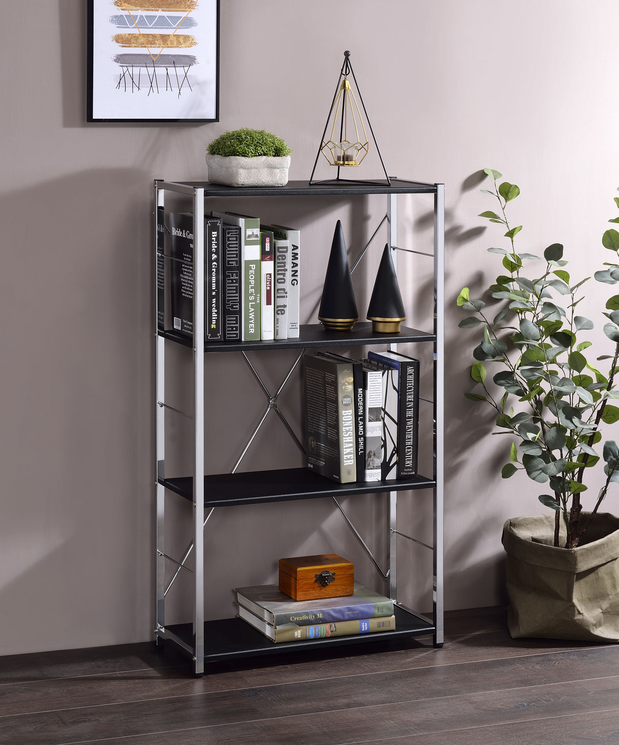 Tennos Black & Chrome Finish Bookshelf