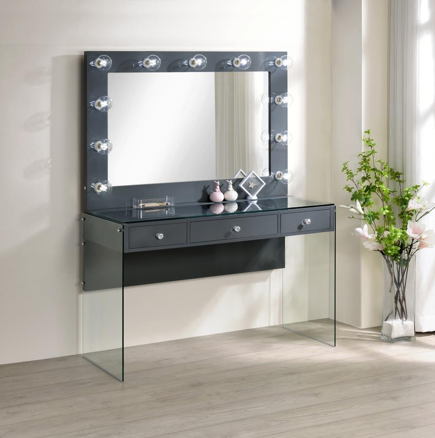 Afshan Grey High Gloss 3-Drawer Vanity Set With Lighting