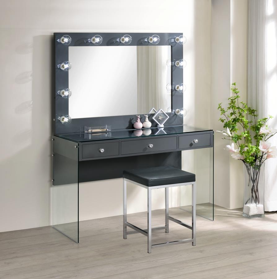 Afshan Grey High Gloss 3-Drawer Vanity Set With Lighting