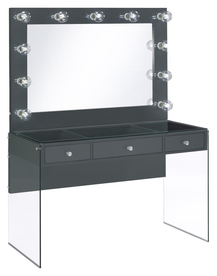 Afshan Grey High Gloss 3-Drawer Vanity Set With Lighting