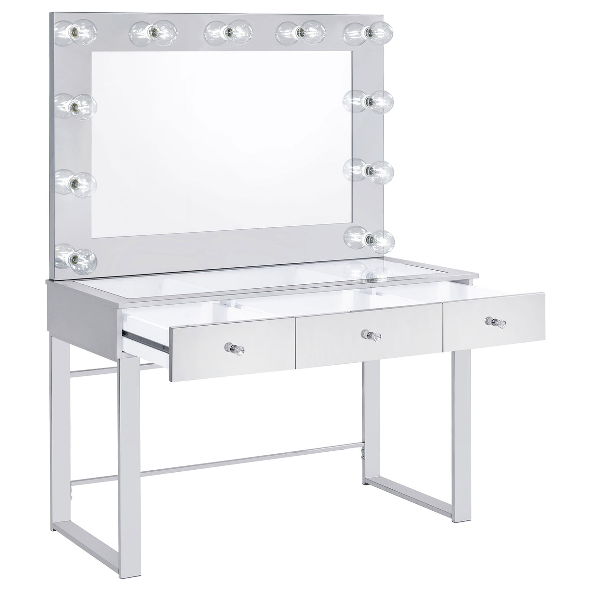 Umbridge Chrome 3-Drawer Vanity Set With Lighting And White