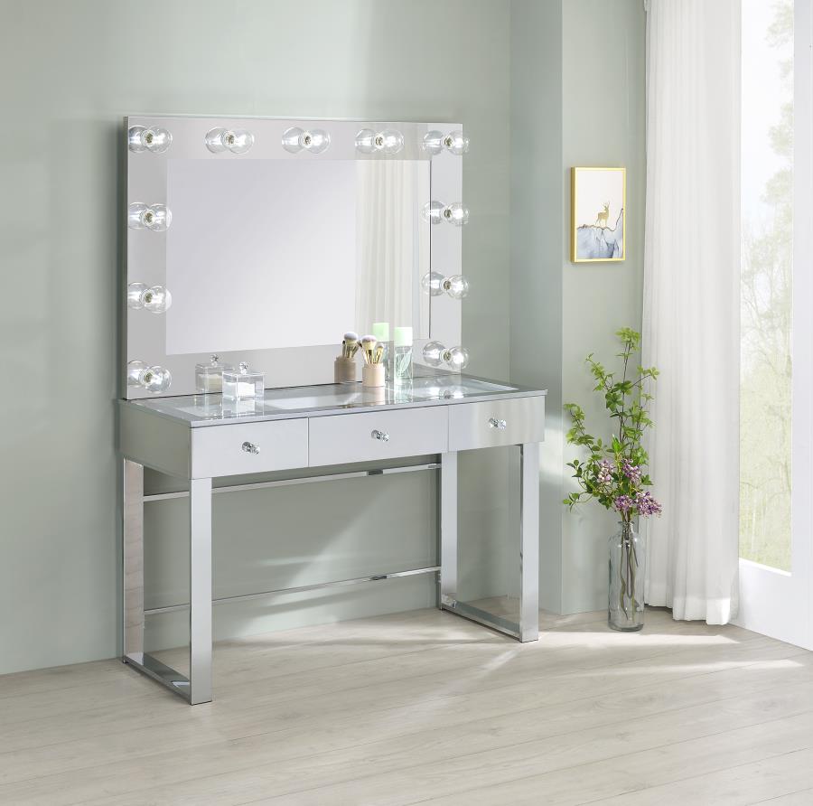 Umbridge Chrome 3-Drawer Vanity Set With Lighting And White