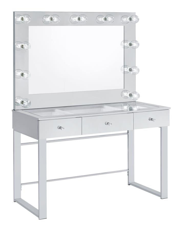 Umbridge Chrome 3-Drawer Vanity Set With Lighting And White