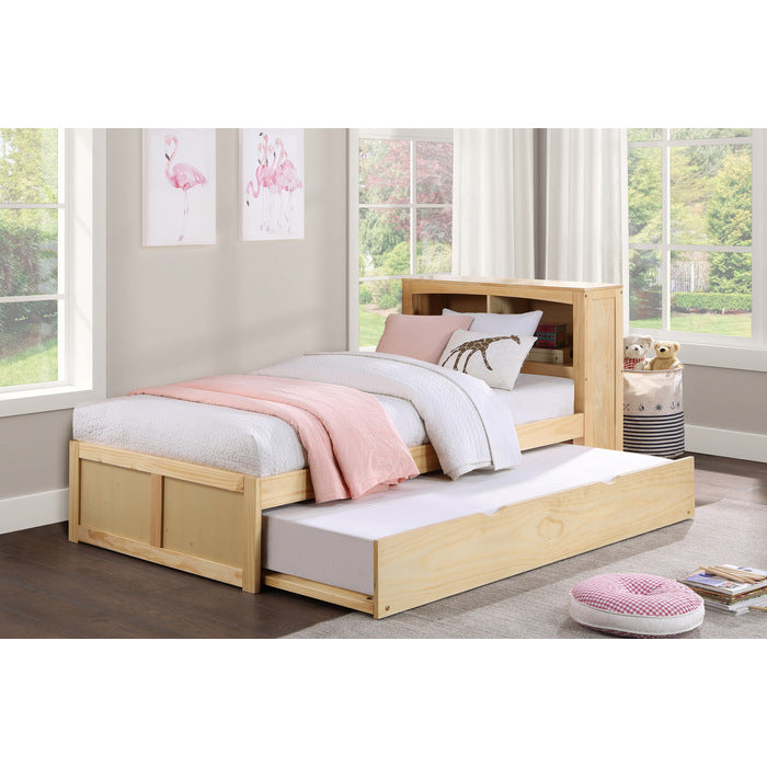 Bartly Natural Pine Twin Bookcase Bed With Trundle