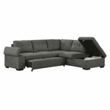 Park Exposed Wood Feet With Brown 2-Piece Sectional Pull-Out Bed And Right Chaise Storage Ottoman