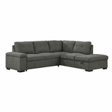 Park Exposed Wood Feet With Brown 2-Piece Sectional Pull-Out Bed And Right Chaise Storage Ottoman