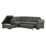 Park Exposed Wood Feet With Brown 2-Piece Sectional Pull-Out Bed And Left Chaise Storage Ottoman