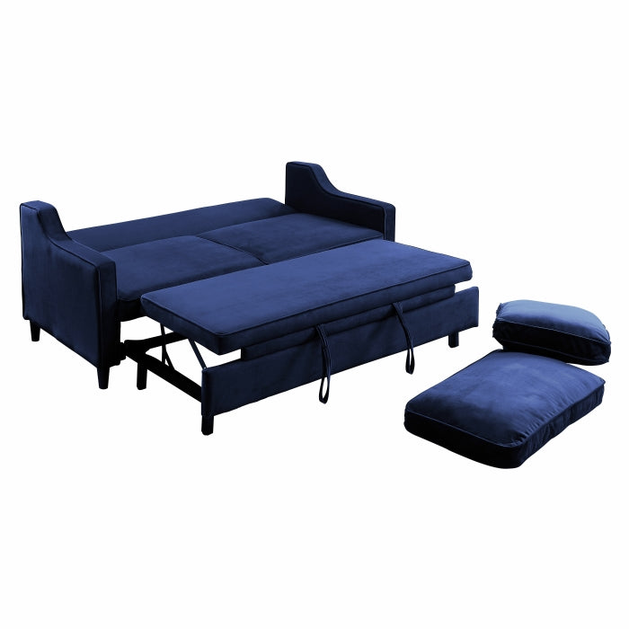 Adelia Navy  Velvet Convertible Studio Sofa with Pull-out Bed