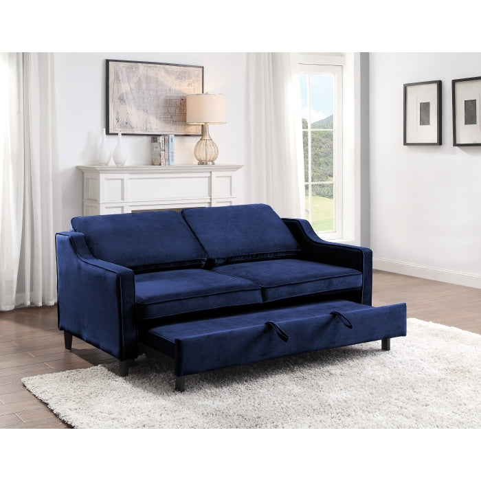 Adelia Navy  Velvet Convertible Studio Sofa with Pull-out Bed