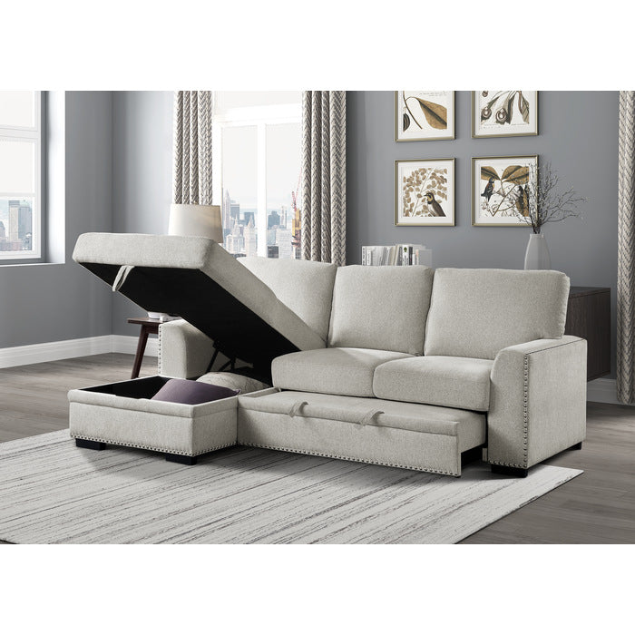 Morelia Exposed Feet With Faux Wood 2-Piece Sectional Pull-Out Bed And Left Chaise Hidden Storage