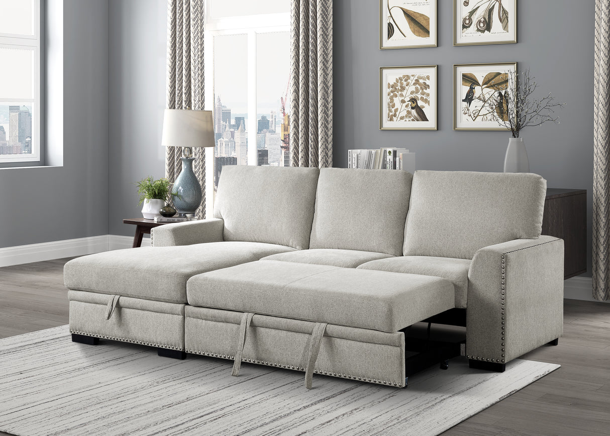 Morelia Exposed Feet With Faux Wood 2-Piece Sectional Pull-Out Bed And Left Chaise Hidden Storage