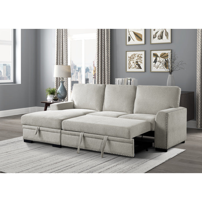 Morelia Exposed Feet With Faux Wood 2-Piece Sectional Pull-Out Bed And Left Chaise Hidden Storage