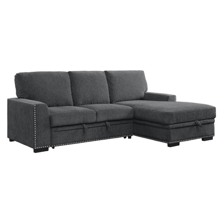 Morelia Charcoal-Hued 2-Piece Sectional With Pull-Out Bed And Right Chaise With Hidden Storage