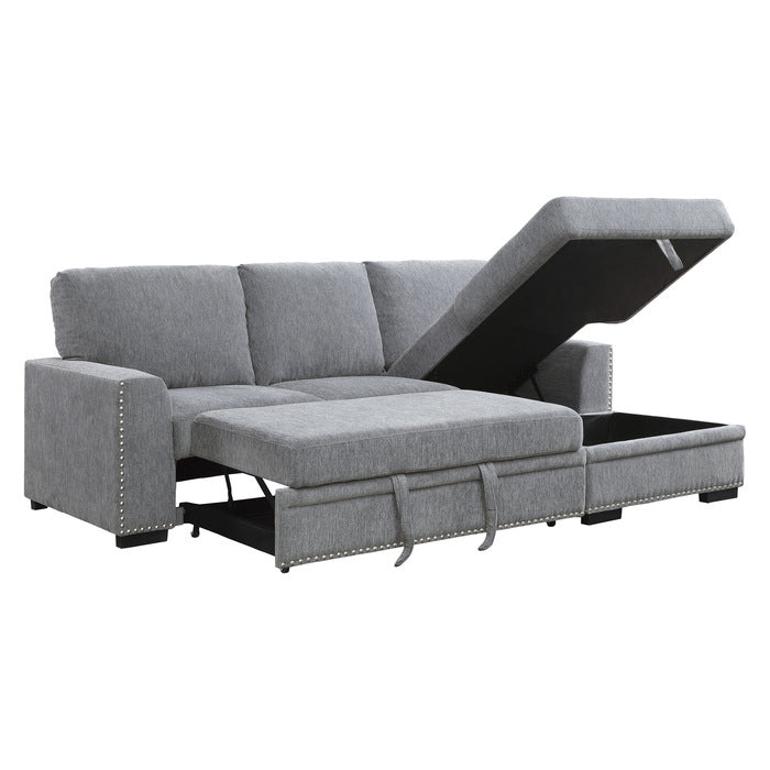 Morelia Exposed Feet With Faux Wood 2-Piece Sectional Pull-Out Bed And Right Chaise Hidden Storage