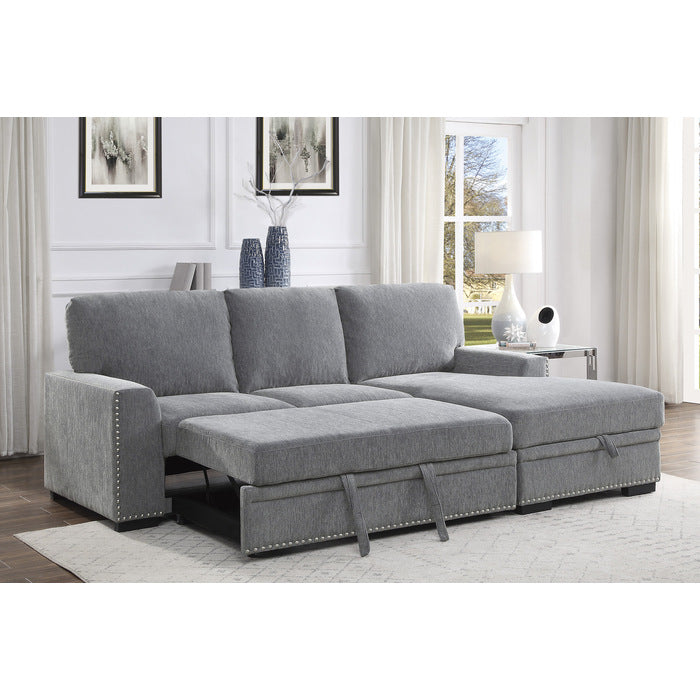 Morelia Exposed Feet With Faux Wood 2-Piece Sectional Pull-Out Bed And Right Chaise Hidden Storage