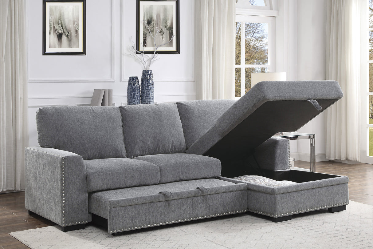 Morelia Exposed Feet With Faux Wood 2-Piece Sectional Pull-Out Bed And Right Chaise Hidden Storage