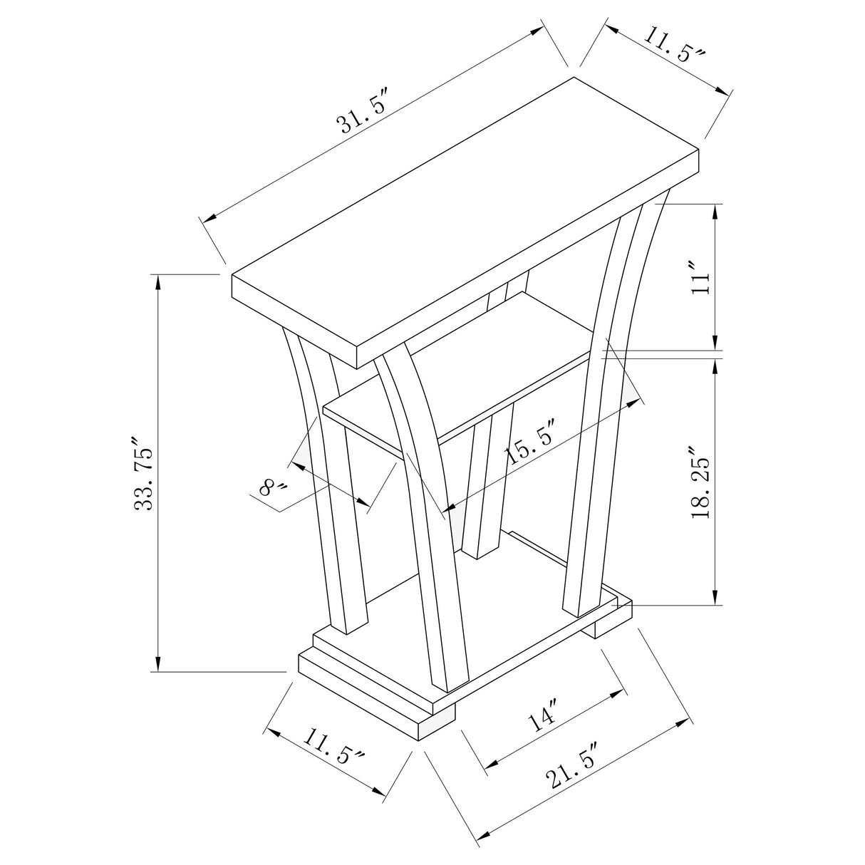 Evanna 2-Shelf Console Table Cappuccino