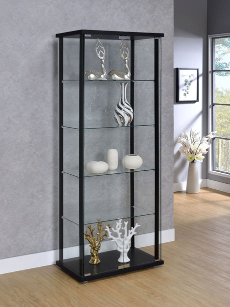 Delphinium 5-Shelf Glass Curio Cabinet Black And Clear