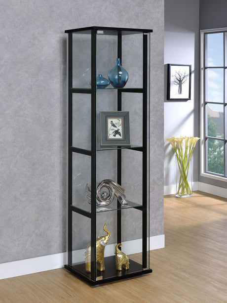 Cyclamen 4-Shelf Glass Curio Cabinet Black And Clear