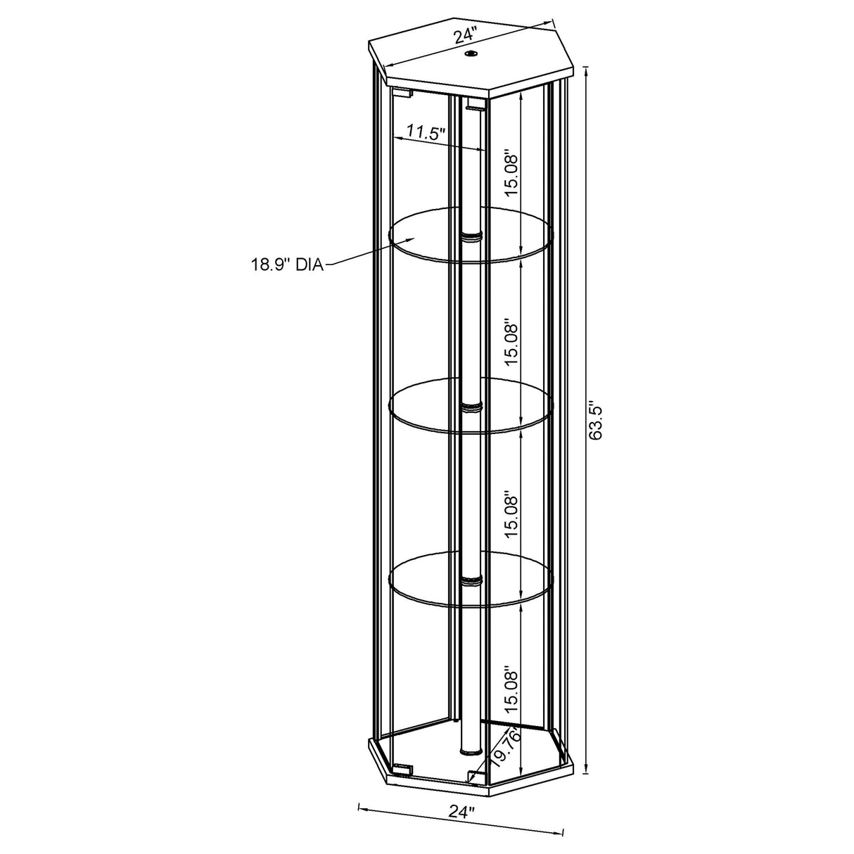 Zahavah 4-Shelf Hexagon Shaped Curio Cabinet Black And Clear