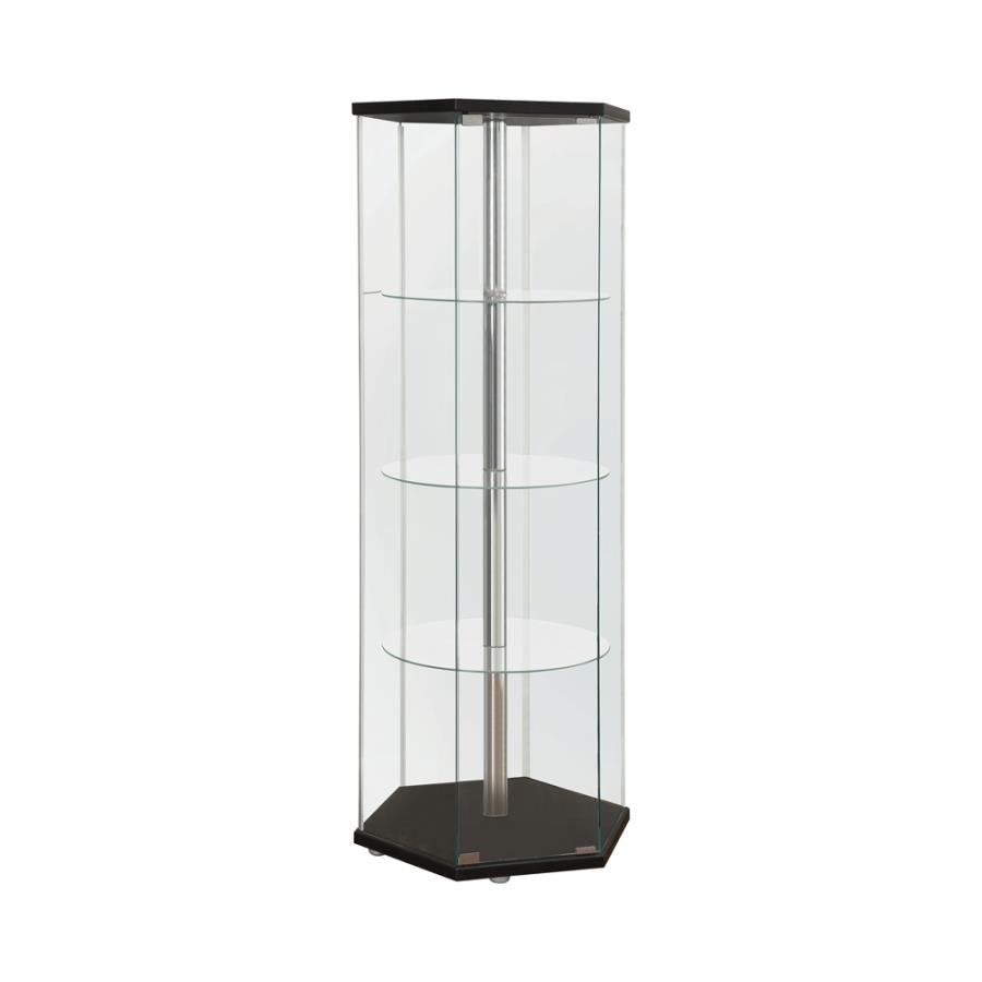 Zahavah 4-Shelf Hexagon Shaped Curio Cabinet Black And Clear