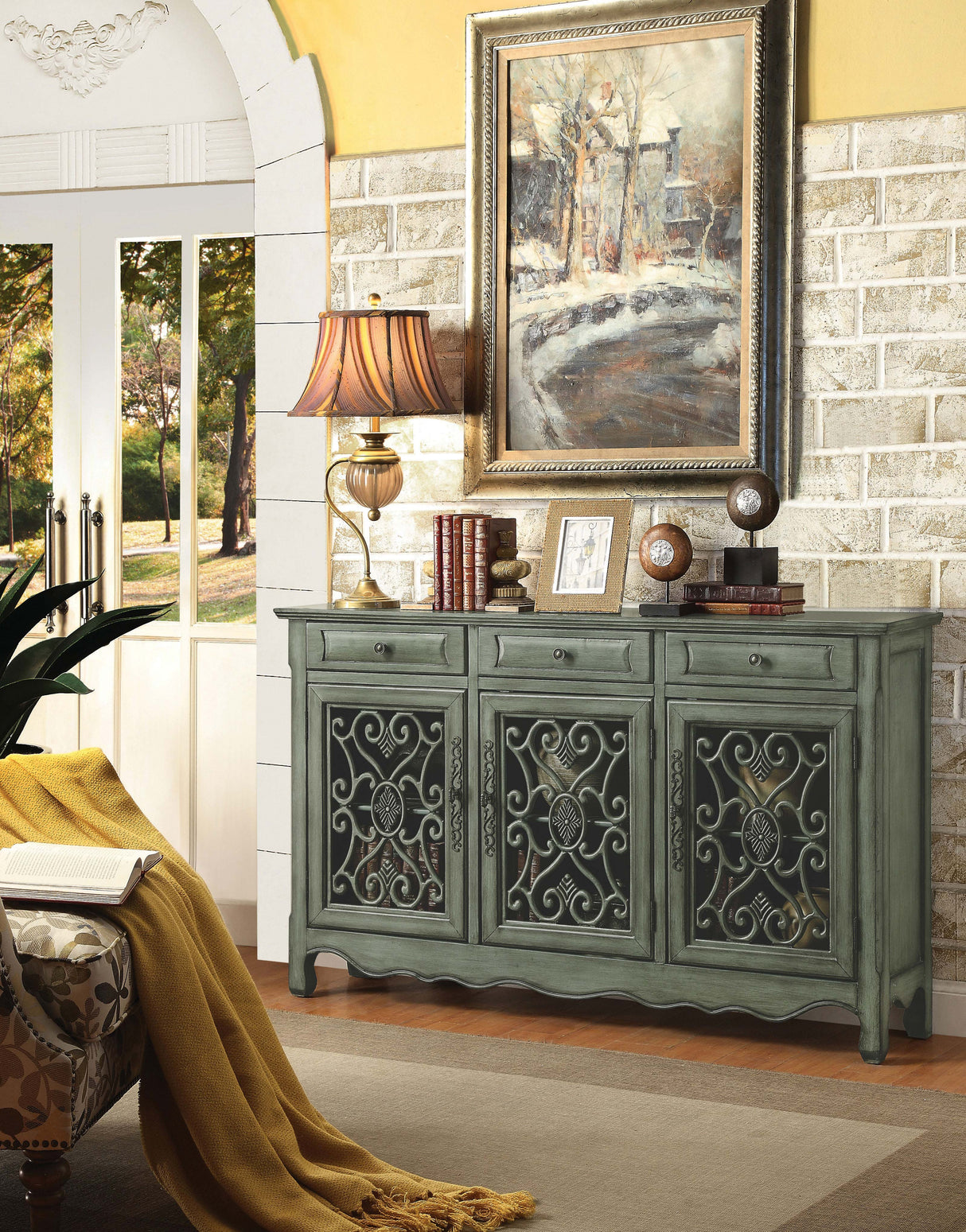 Deserie 3-Door Accent Cabinet Antique Green