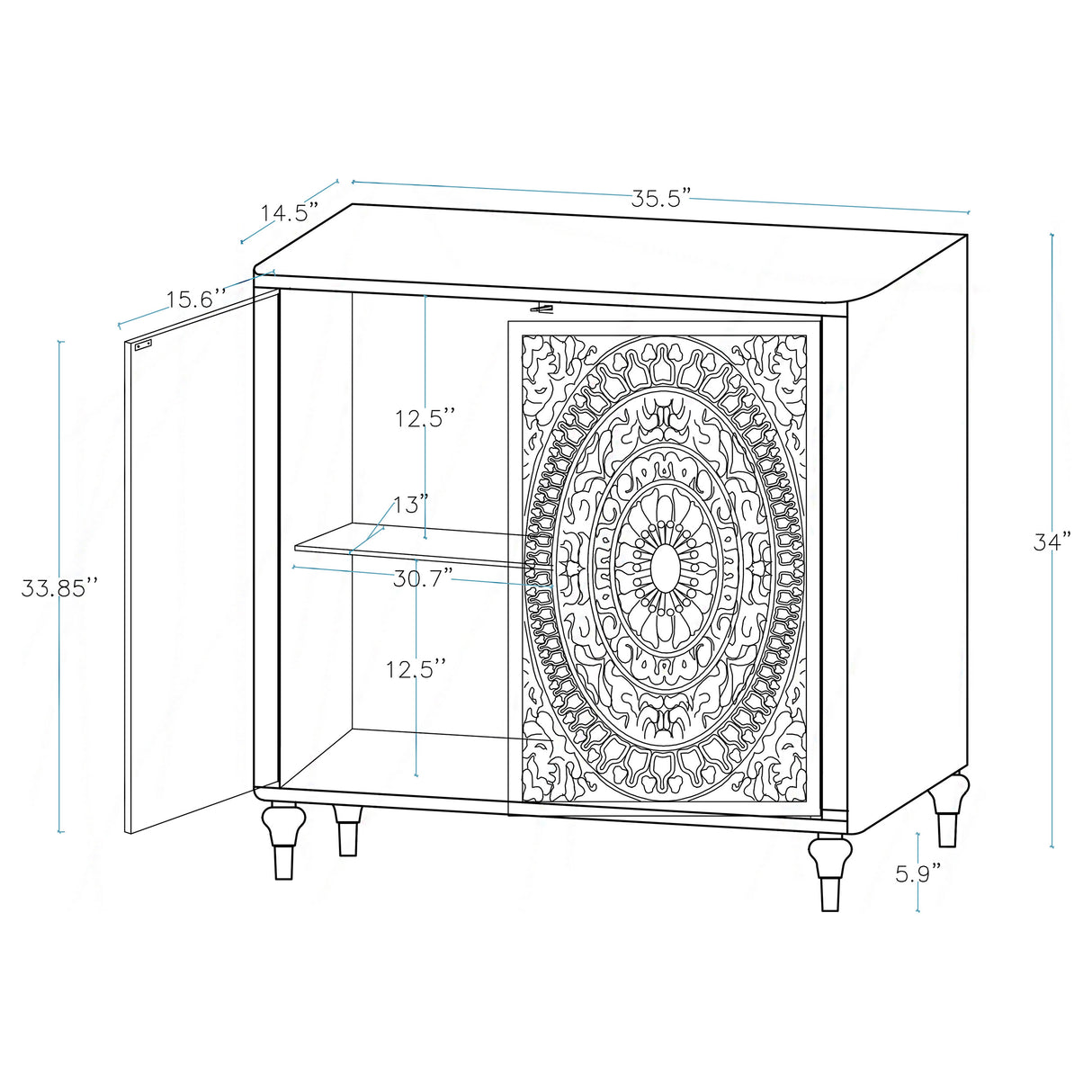 Cardella 2-door Mandala Accent Cabinet Distressed White