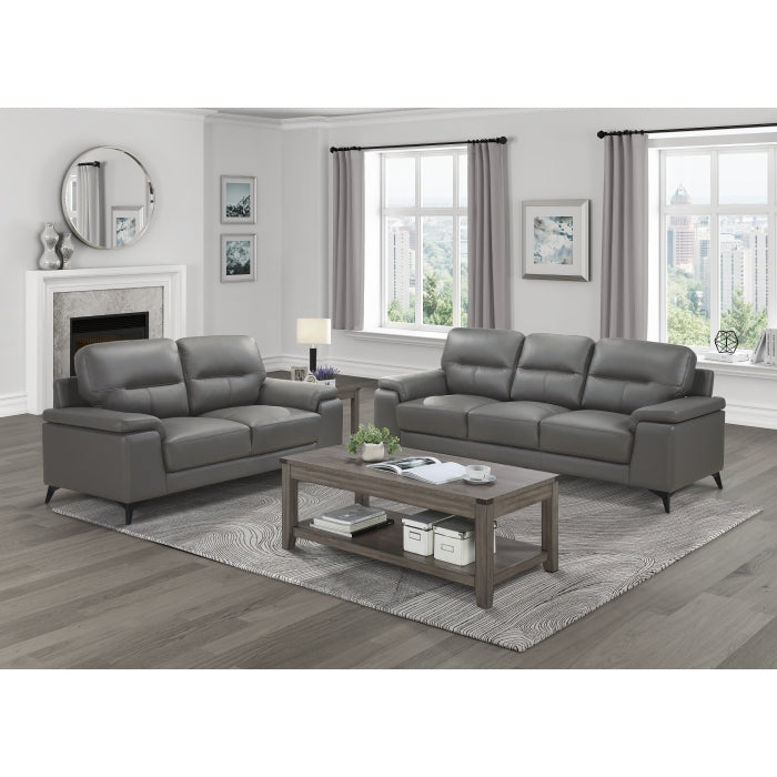 Mischa Dark Gray Top-Grain Leather Loveseat