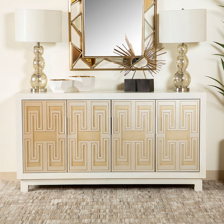 Voula Rectangular 4-Door Accent Cabinet White And Gold