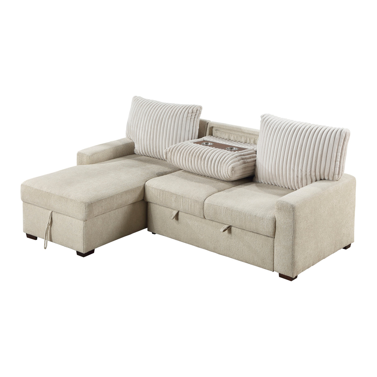 Gallatin 2-Piece Sectional With Left Chaise And Drop-Down Cup Holders, Storage Pouch, Pull-Out Bed Hidden