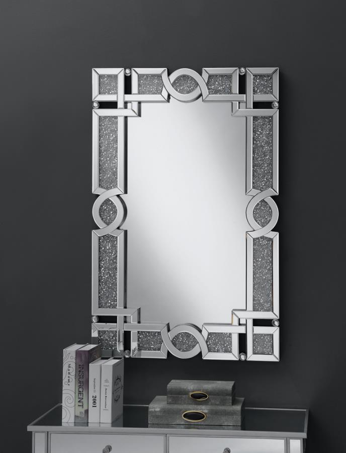 Jackie Interlocking Wall Mirror With Iridescent Panels And Beads Silver