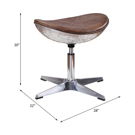 Brancaster Retro Brown Top Grain Leather & Aluminum Stool