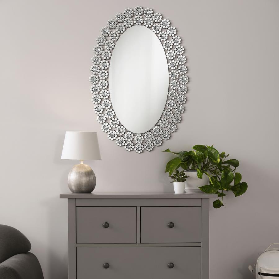 Colleen Oval Wall Mirror With Faux Crystal Blossoms