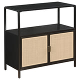 Amherst Black 2-Door Radio Weave Cane Metal Accent Cabinet