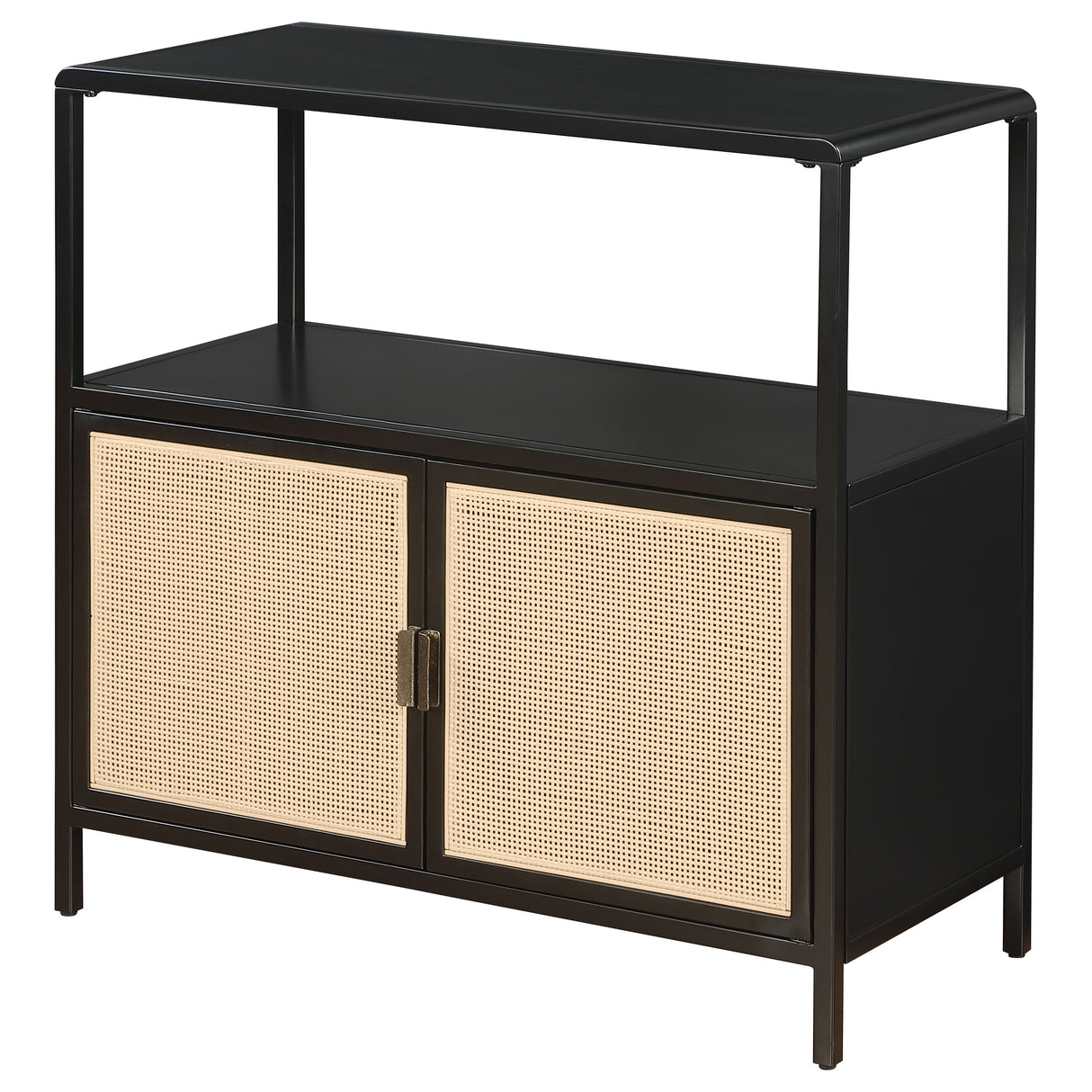 Amherst Black 2-Door Radio Weave Cane Metal Accent Cabinet