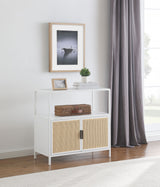 Amherst White 2-Door Radio Weave Cane Metal Accent Cabinet