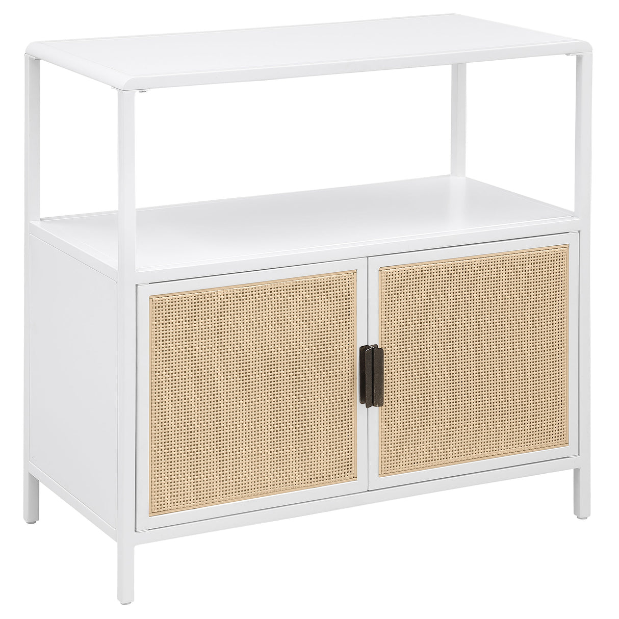 Amherst White 2-Door Radio Weave Cane Metal Accent Cabinet