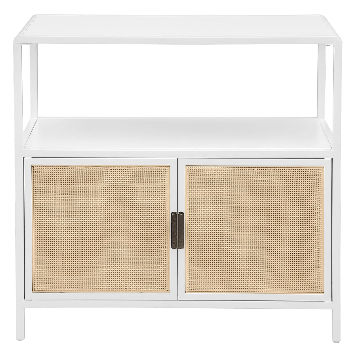 Amherst White 2-Door Radio Weave Cane Metal Accent Cabinet