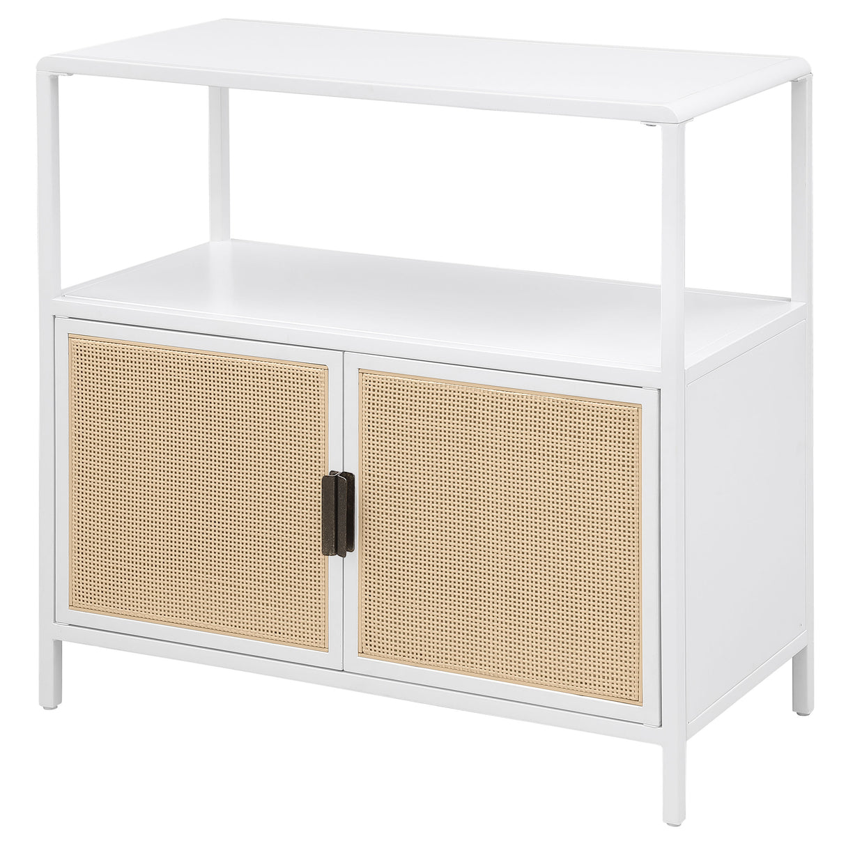 Amherst White 2-Door Radio Weave Cane Metal Accent Cabinet