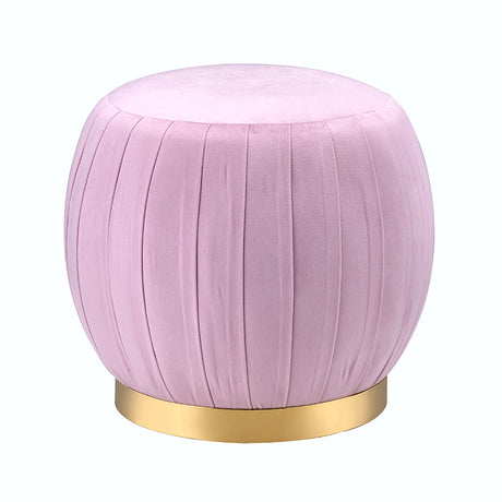 Zinnia Pink Carnation Velvet & Gold Finish Ottoman