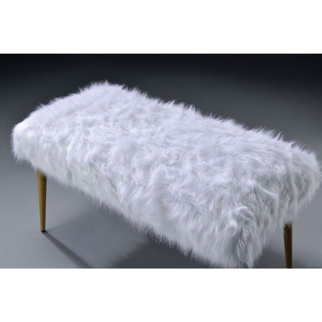 Bagley White Faux Fur & Gold Finish Ii Bench