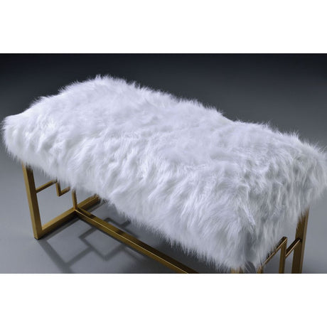 Bagley White Faux Fur & Gold Finish Ii Bench