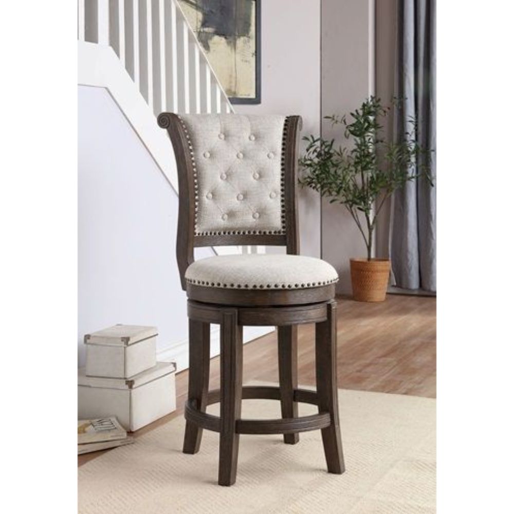 Glison Beige Fabric & Walnut Finish Counter Height Chair (Set-2)