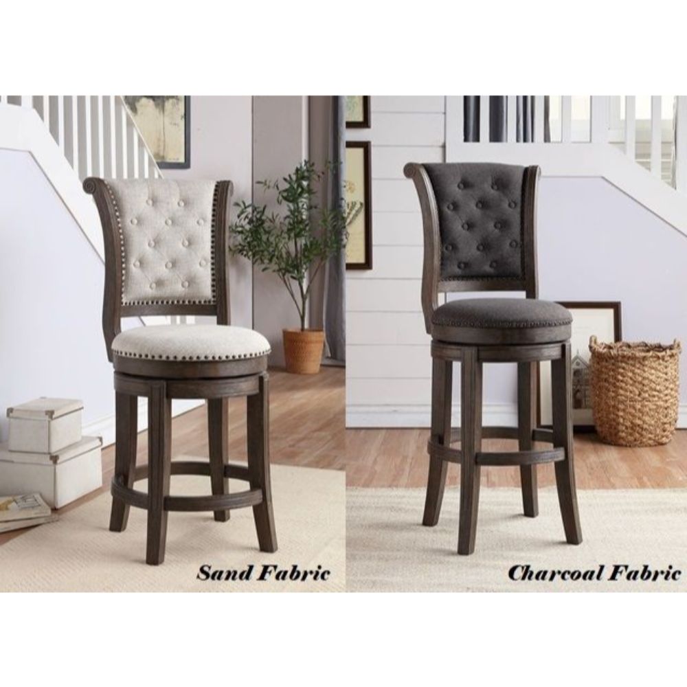 Glison Beige Fabric & Walnut Finish Counter Height Chair (Set-2)