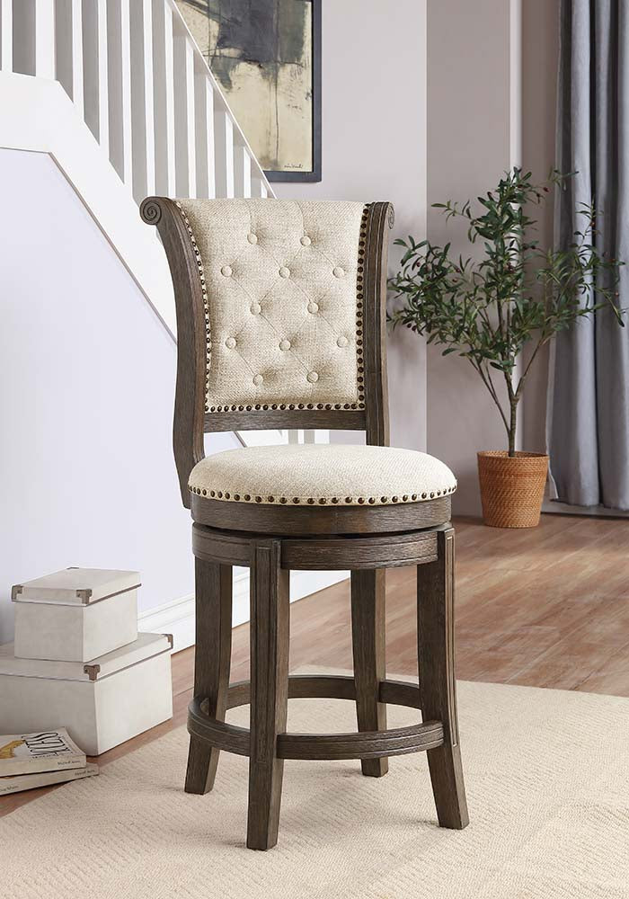 Glison Beige Fabric & Walnut Finish Bar Chair